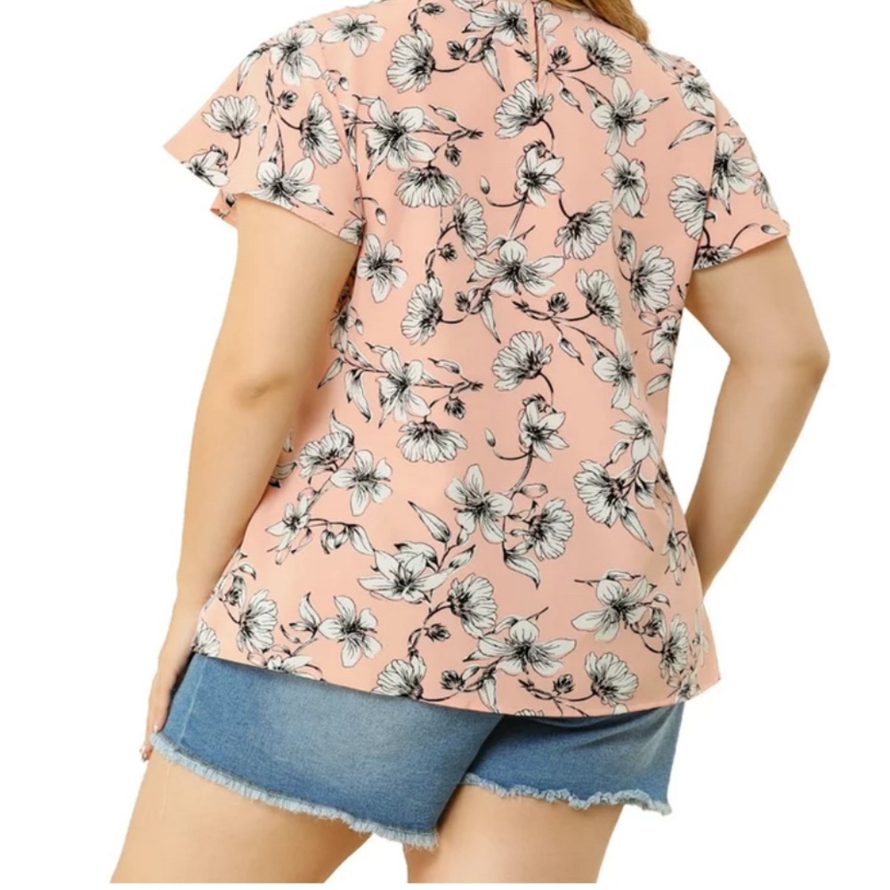 Agnes Orinda Women's Plus Size Floral Lace Keyhole Back Flared Sleeve Blouse - Picture 3 of 3